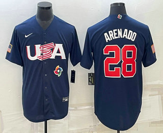 Men%27s USA Baseball #28 Nolan Arenado 2023 Navy World Baseball Classic Stitched Jerseys